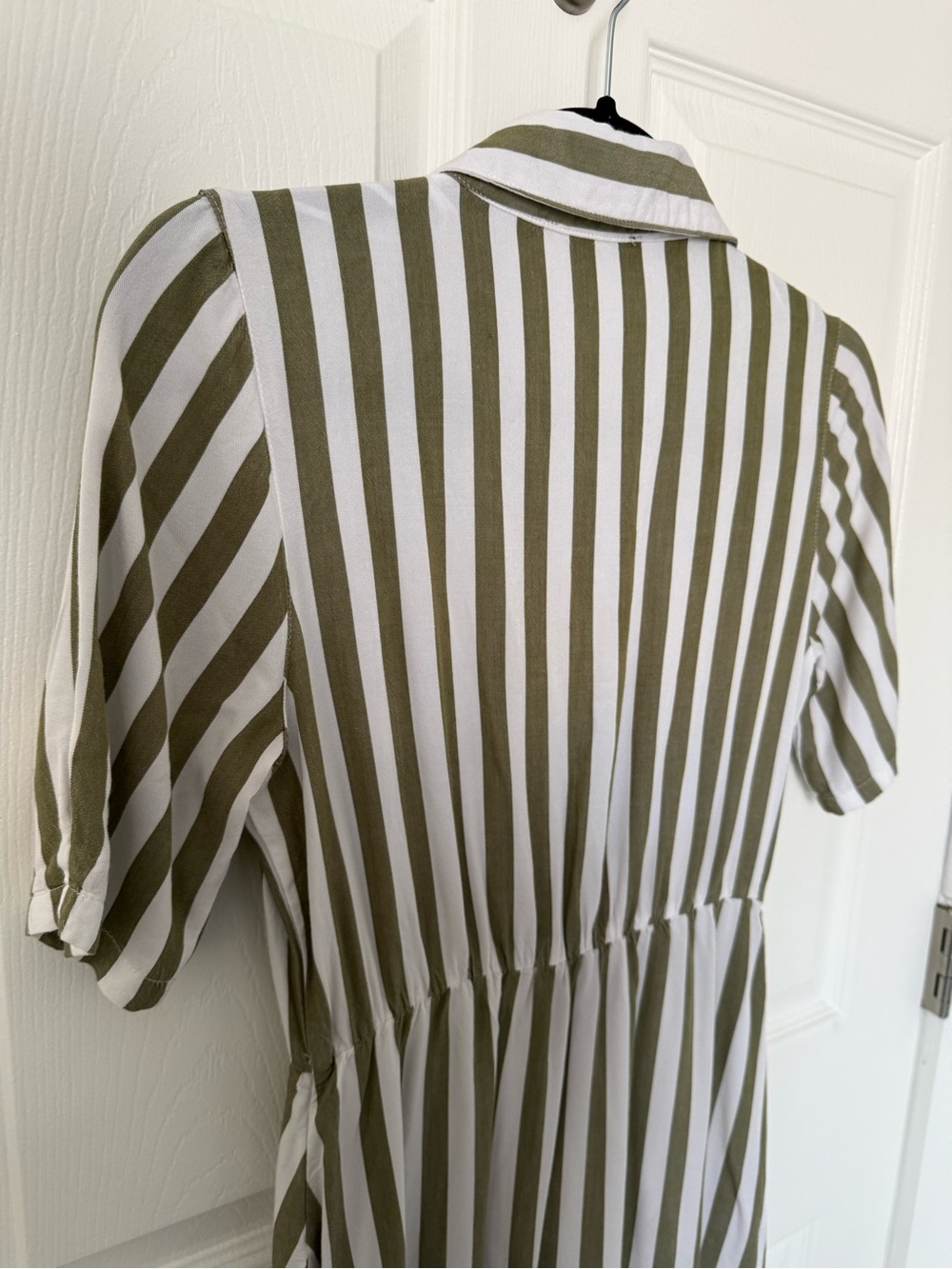 T Tahari Olive and White Stripped Belted Shirtdress - Picture 7 of 12